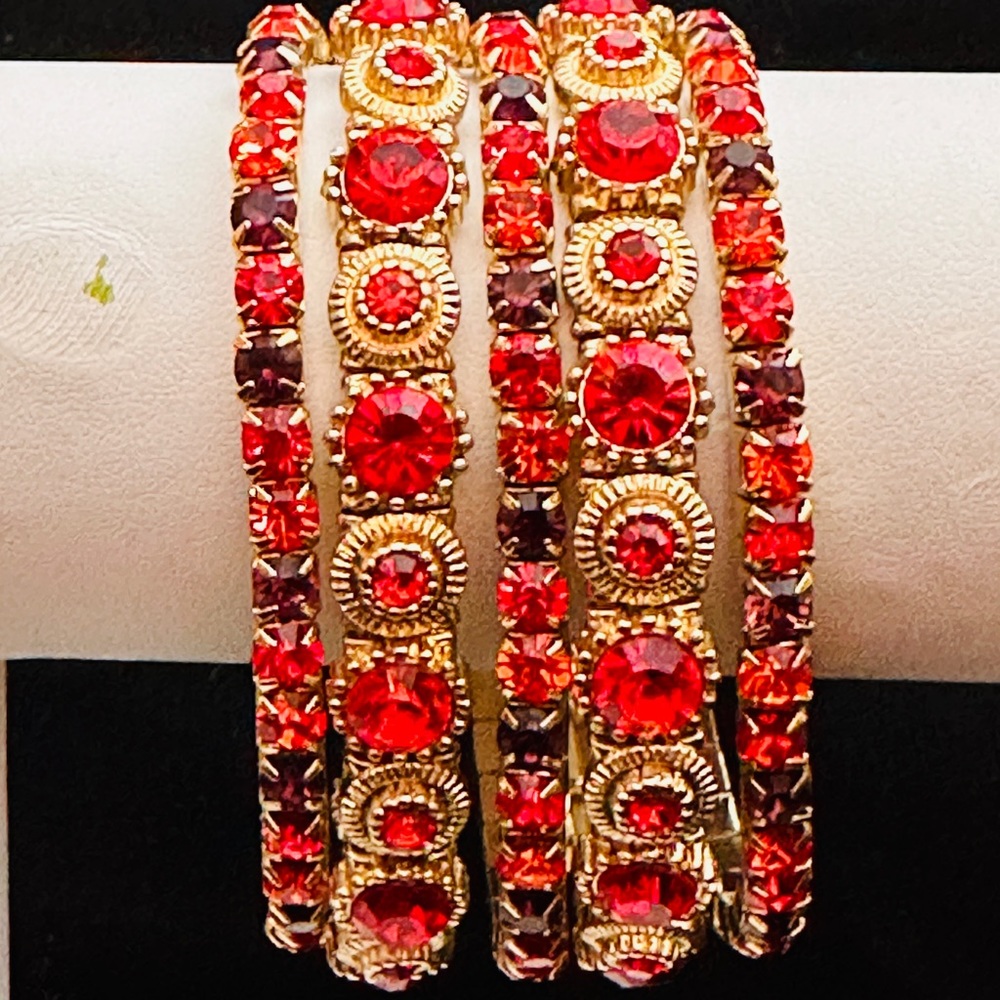 RHINESTONE Bangle Stretch Bracelets LOT Of 5, Orange Gold Tone Pretty